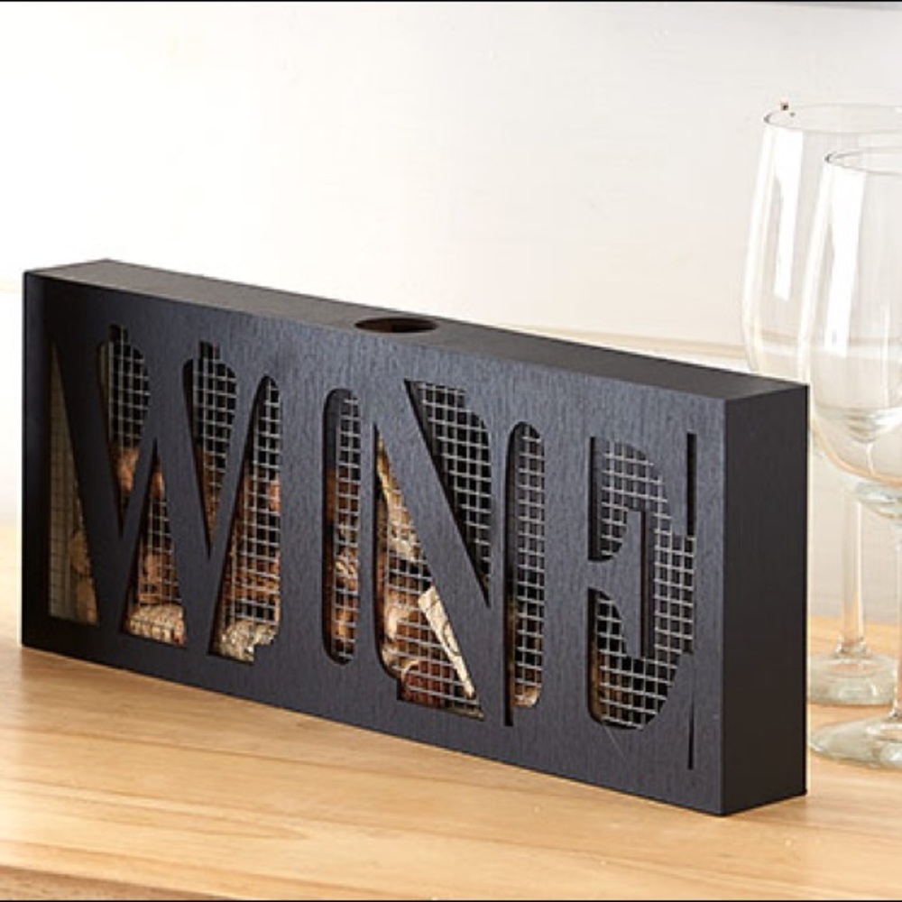 NWT Black Wood Wine Cork Box Holder Decor Bar Case